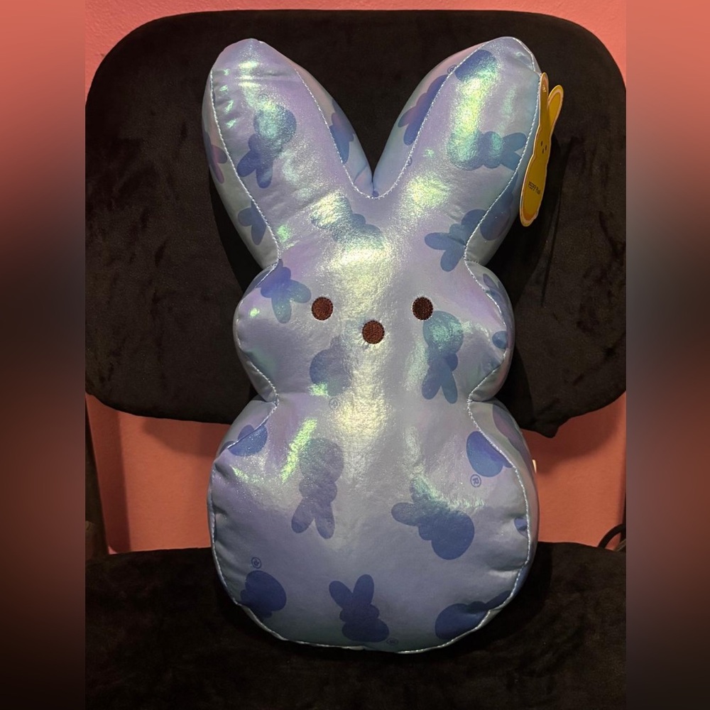 15" Peeps Iridescent Blue Bunny Plush Pillow Blue Sheen Metallic Rare LE NWT